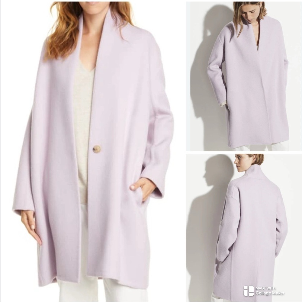 Vince. Collarless wool coat in lily stone $695